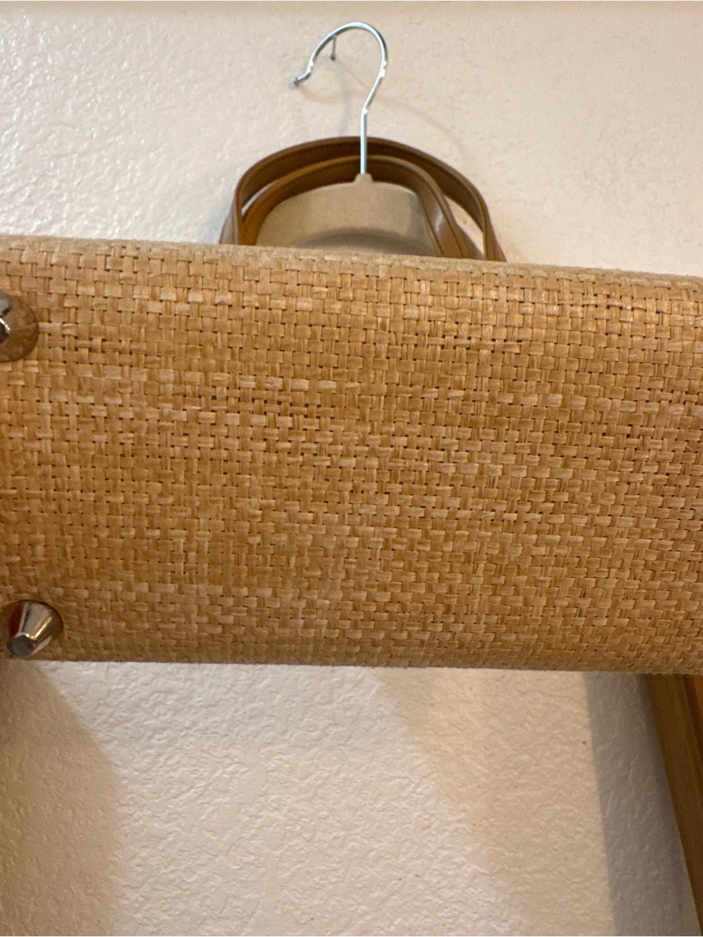Kate Spade Natural Raffia Tote with Tan Leather Handles Colorful Interior - Picture 2 of 10